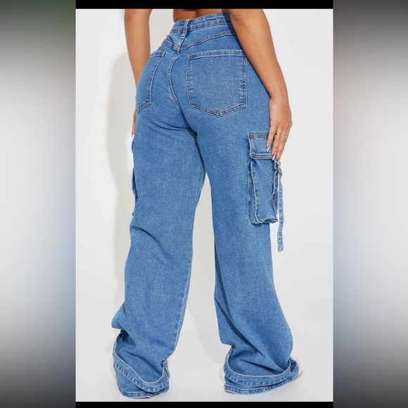 Fashion Nova Blue Cargo Jeans - Picture 2 of 5